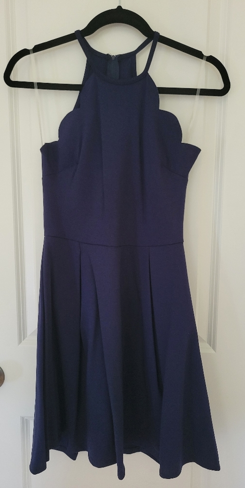 Scalloped halter skater dress